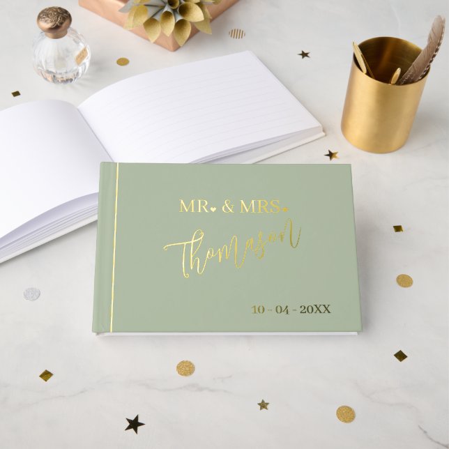 Mr and Mrs Wedding Day Date Gold Foil Guest Book (Front Open)