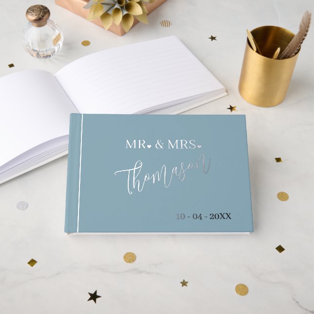 Mr and Mrs Wedding Day Date Gold Foil Guest Book (Front Open)