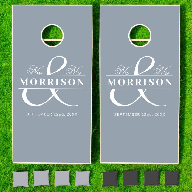 Mr. and Mrs Wedding Elegant Modern Dusty Blue Cornhole Set (Creator Uploaded)