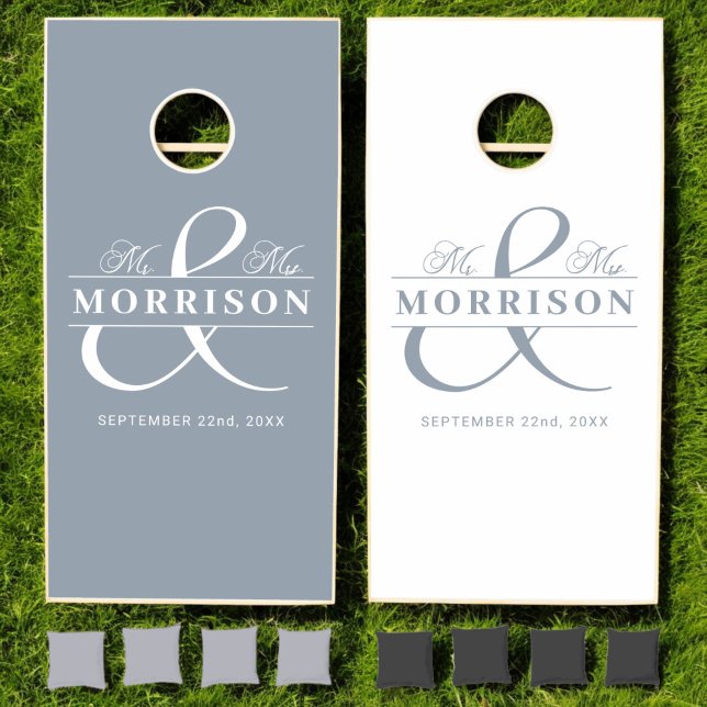Mr. and Mrs Wedding Elegant Modern Dusty Blue Cornhole Set (Creator Uploaded)