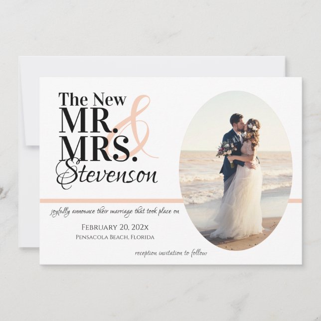 Mr and Mrs Wedding Elopement with Photo Thank You Card (Front)