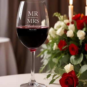 Mr and Mrs Wedding Etched Wine Glass
