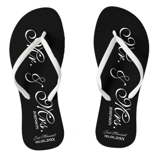 Mr and Mrs wedding flip flops for bride and groom | Zazzle