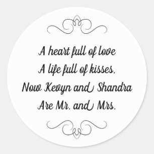 Mr and Mrs Wedding Kisses Poem Classic Round Sticker