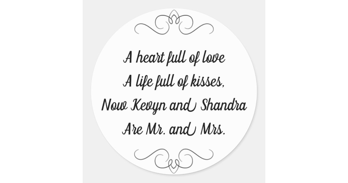 Mr and Mrs Wedding Kisses Poem Classic Round Sticker | Zazzle