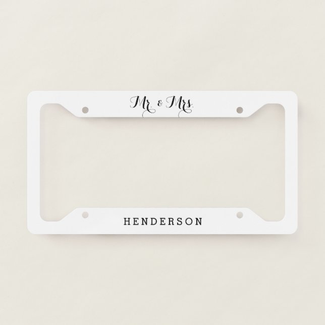 Mr And Mrs Wedding License Plate Frame (Front)