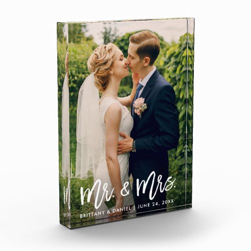 Mr and Mrs Wedding Modern Brush Script Photo Block