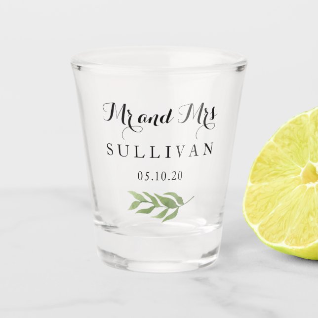 Mr and Mrs Wedding name and date Shot Glass (Front)