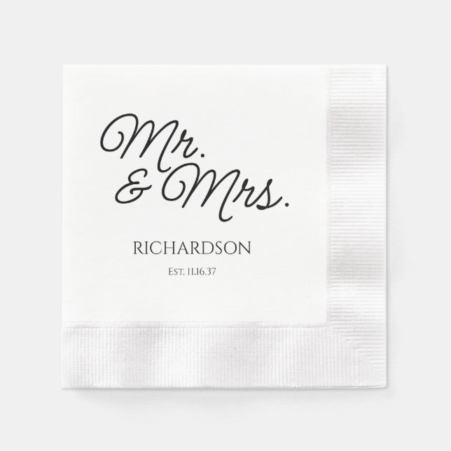 Mr. and Mrs. Wedding Napkins Custom Printed (Front)
