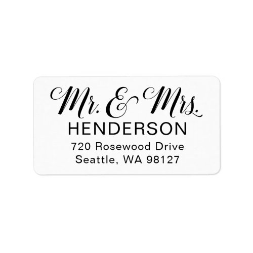 Mr and Mrs Wedding Newlywed Return Address Label