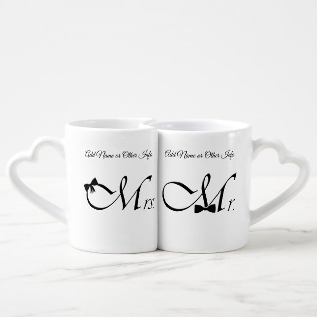 Mr. and Mrs. Wedding or Anniversary Coffee Mug Set (Back Nesting)