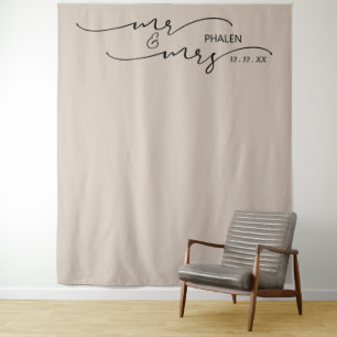 Mr. and Mrs. Wedding Photo Beige Banner Tapestry