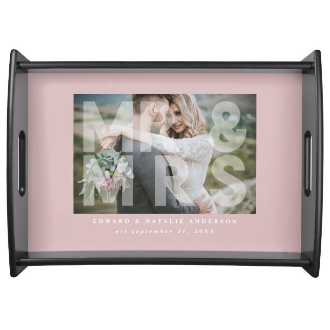 Mr and Mrs wedding photo favor gift Serving Tray (Front)