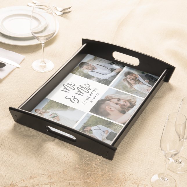 Mr and Mrs wedding photo favor gift Serving Tray (Front)