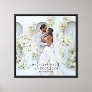 Mr and Mrs Wedding Photo Script Canvas Print