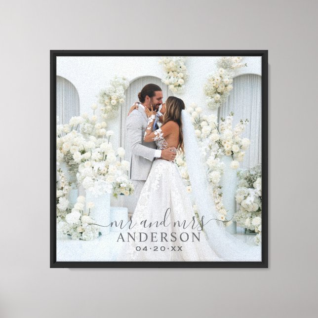 Mr and Mrs Wedding Photo Script Canvas Print (Front)