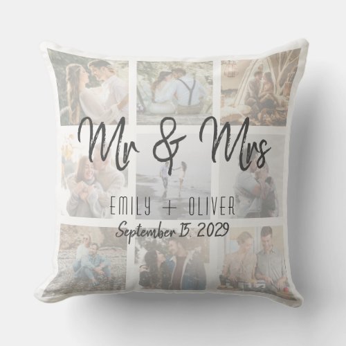 Mr and Mrs Wedding Photo Throw Pillow