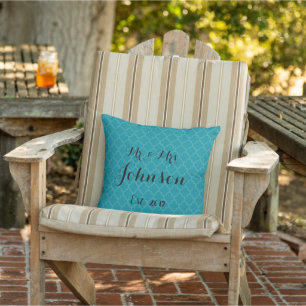 Mr. and Mrs. Wedding Pillow Turquoise & Teal Blue