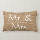 Mr. and Mrs. Wedding rustic burlap Lumbar Pillow<br><div class="desc">Modern elegant,  Mr. and Mrs. Turquoise rustic faux burlap,  script,  Wedding pillow.</div>