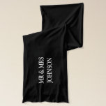 Mr and Mrs wedding scarf for bride and groom<br><div class="desc">Mr and Mrs wedding scarf for bride and groom. Design with 2 gold wedding rings. Cute gift idea for bride and groom,  married couple and honeymooners. In black,  blue and other colors. Funny wedding and bachelor party gift idea. Marriage fun. Create one for newly weds.</div>