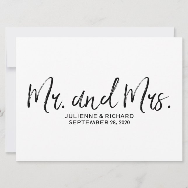 "Mr. and Mrs." Wedding Sign | Stylish Lettered (Front)
