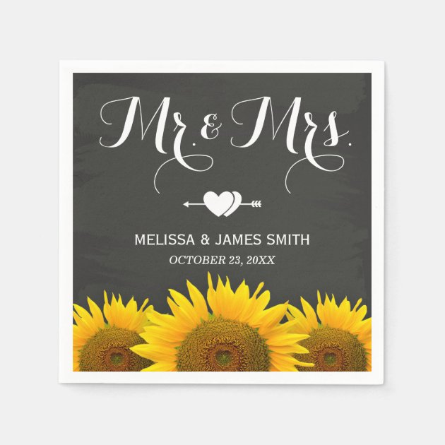 Mr. And Mrs. Wedding Sunflowers Chalkboard Elegant Napkin