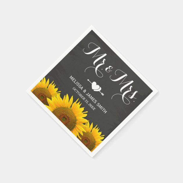 Mr. And Mrs. Wedding Sunflowers Chalkboard Elegant Napkin