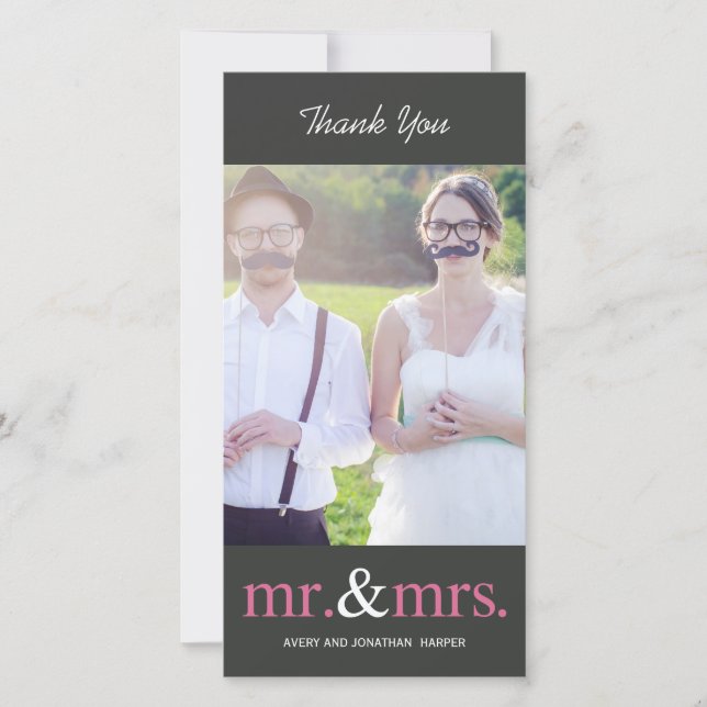 MR. AND MRS. Wedding Thank You Cards - Grey (Front)