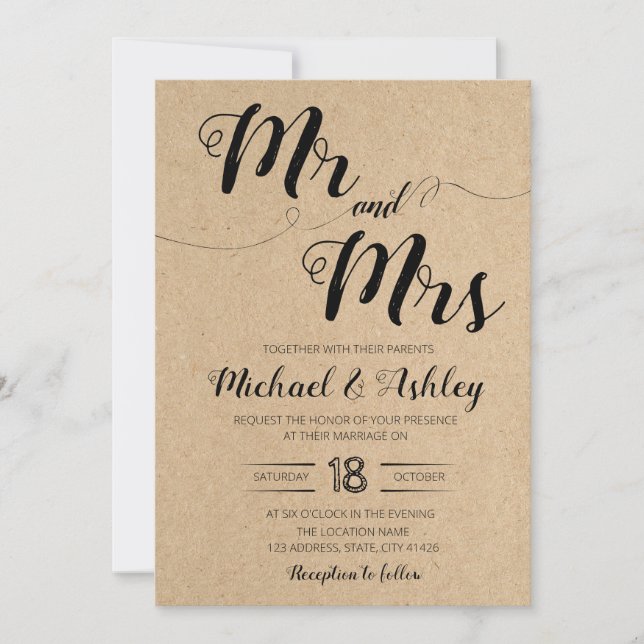 Mr and mrs wedding theme invitation (Front)