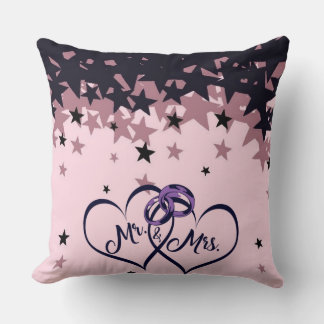 Mr and Mrs Wedding Throw Pillow with Star Backgrou