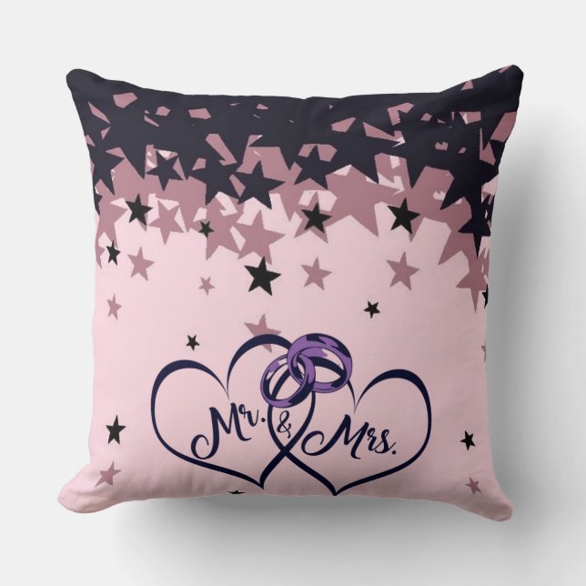Mr and Mrs Wedding Throw Pillow with Star Backgrou (Front)