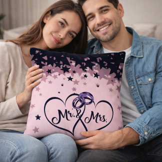 Mr and Mrs Wedding Throw Pillow with Star Backgrou