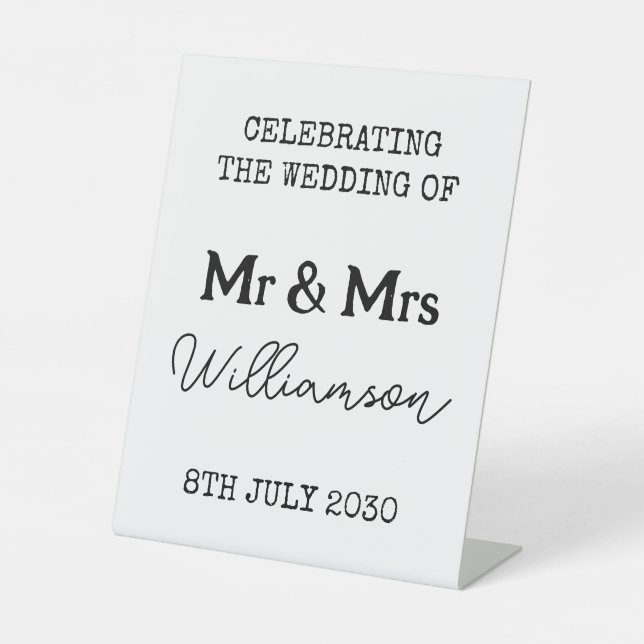 Mr And Mrs Wedding Welcome Tabletop Sign (Front)