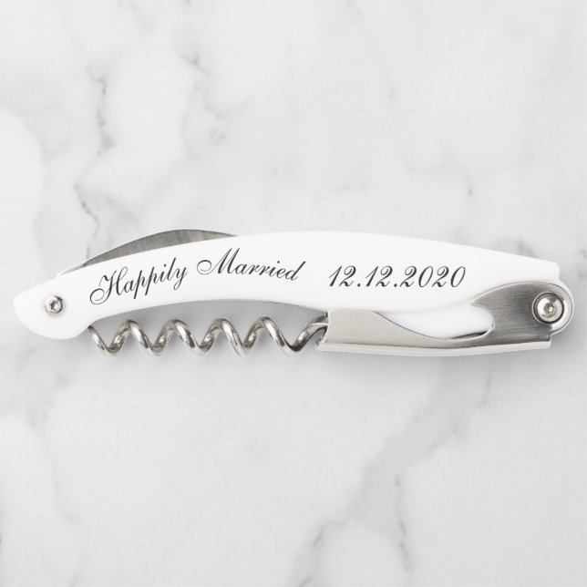 Mr.  and Mrs. White Black Personalized Corkscrews (Back)