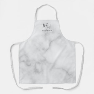 Mr and Mrs   White Marble Modern Script Apron