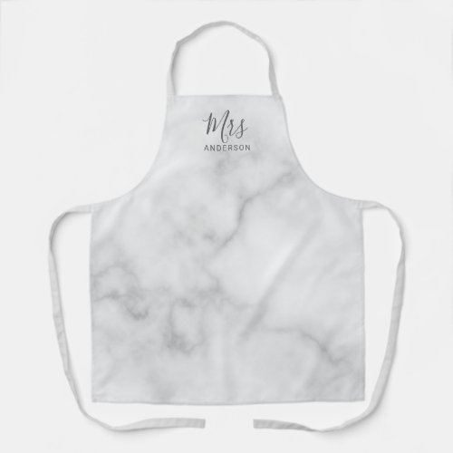 Mr and Mrs  White Marble Modern Script Apron