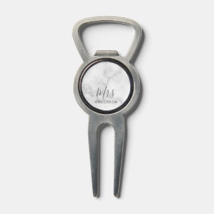Mr and Mrs White Marble Modern Script Wedding Divot Tool