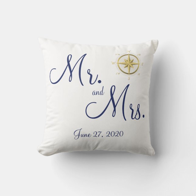 Mr. and Mrs. White Nautical Wedding Pillows (Front)