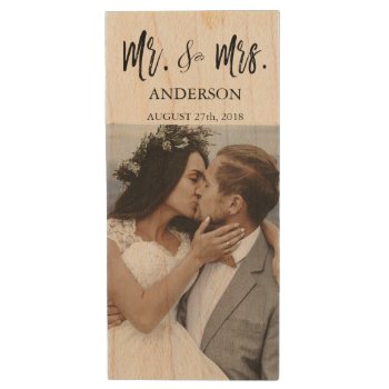 Mr. And Mrs. White Typography Wedding Photos Usb Wood Flash Drive by Hot_Foil_Creations at Zazzle