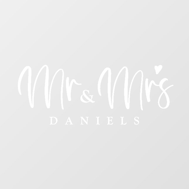 Mr and Mrs White Wedding Calligraphy Custom Wall Decal (Front)