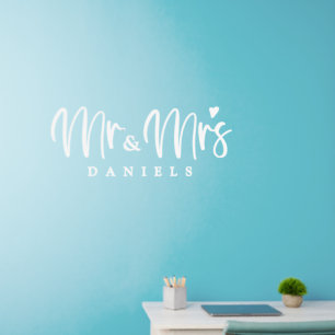 Mr and Mrs White Wedding Calligraphy Custom Wall Decal