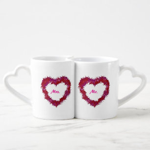 Mr. and Mrs. Wispy Red Heart Mugs, His Her's Coffee Mug Set