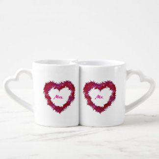Mr. and Mrs. Wispy Red Heart Mugs, His Her's Coffee Mug Set