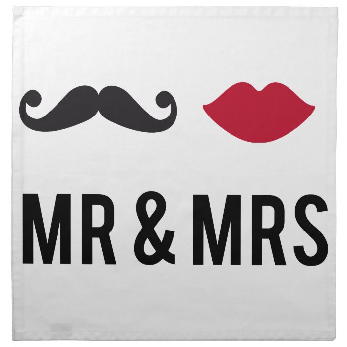 mr. and mrs. with mustache and red lips cloth napkin