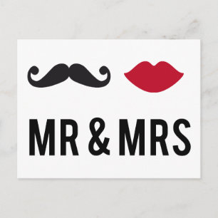 mr. and mrs. with mustache and red lips postcard