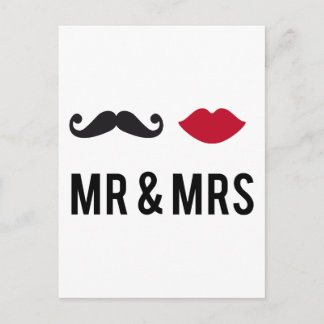 mr. and mrs. with mustache and red lips postcard