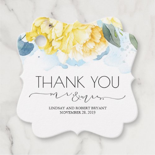 Mr and Mrs Yellow and Blue Floral Thank You Favor Tags