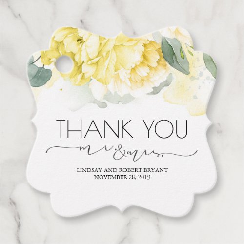 Mr and Mrs Yellow Floral Thank You Favor Tags