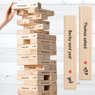 Mr asked, Mrs said yes! Simple Funny Wedding Topple Tower