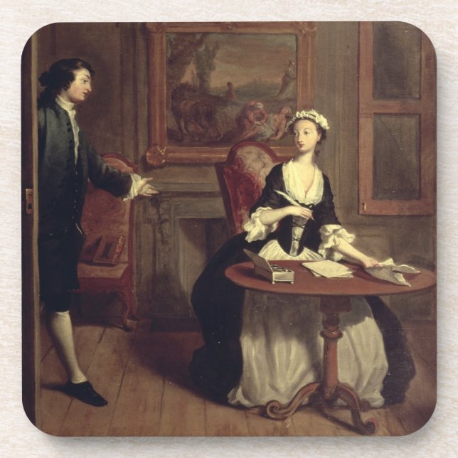 Mr. B. finds Pamela writing, illustration from Ric Beverage Coaster (Front)